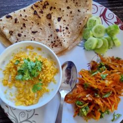 Roti (Indian Flatbread), Cabbage Sabji, Cucumber…