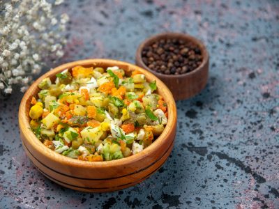 front-view-boiled-vegetable-salad-with-pepper-blue-background