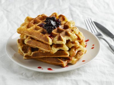 high-angle-waffles-with-fruits-plate