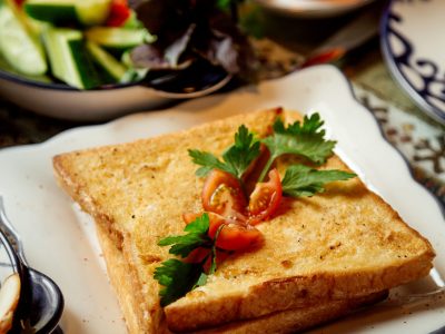 toast with vegetables and herbs